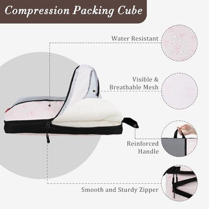 U+U 10 Set Compression Packing Cubes, Travel Organizers (Pink Bow) - color: Pink Bow, size: 10 Set