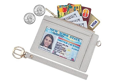 Wikavanli Women Slim Rfid Blocking Credit Card Case Holder Wristlet Zip ID Case Wallet Small Compact Leather Wallet Coin Purse with Keychain (Light Gray) - color: Light Gray
