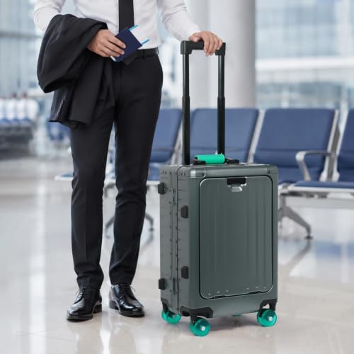 24Inch All Aluminum Checked Luggage with Laptop Compartment, Gray - color: grey, size: Medium