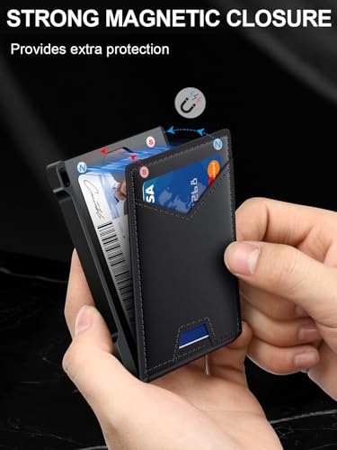 Wallet for Men RFID Wallet with 2 ID Windows & Money Clip, Slim Card Holder - color: Black
