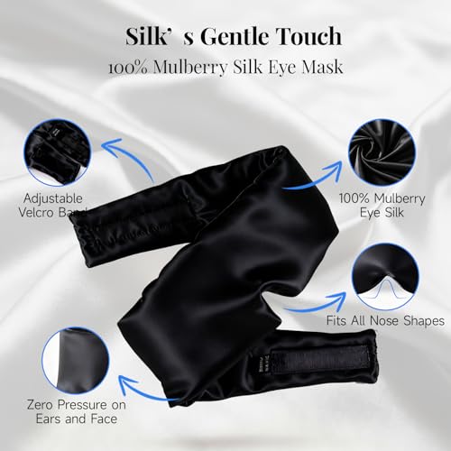 Silk Sleep Mask – 100% Mulberry Silk Eye Mask for Sleeping - color: Silk Black