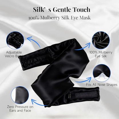 Silk Sleep Mask – 100% Mulberry Silk Eye Mask for Sleeping - color: Silk Black