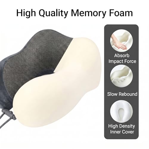 Travel Neck Pillow, 100% Memory Foam, U-Shaped with Storage Box, Dark Gray - color: Dark Gray