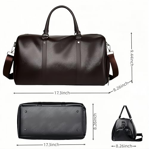 Leather Travel Duffel Bag, Weekender Overnight Bag Waterproof Leather Carry On Travel Bag ，with Shoulder Straps Tote Duffel Bag (Brown) - color: Brown