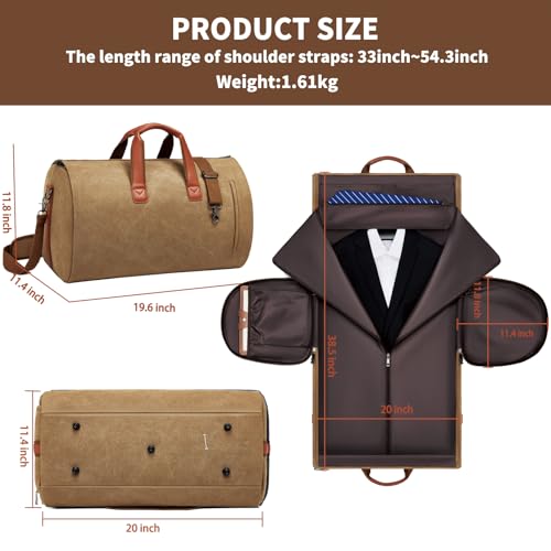 PU Leather Garment Bag, Convertible Garment Duffel Bag for Travel Mens Suit Bag 2 in 1 Waterproof Foldable Carry on Garment Bag with Shoulder Strap Weekender Bag with Shoe Pouch - color: C-Brown