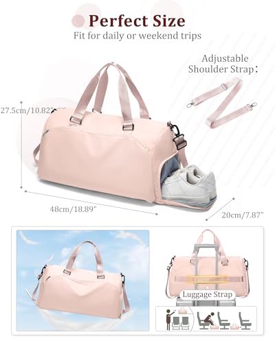 Gym Bag for Women with Shoe Compartment Travel Duffel Bag Pink - color: D12-Pink