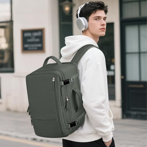 Beraliy Travel Backpack for Men Women,TSA Carry On Backpack Flight Approved - color: Olive-green