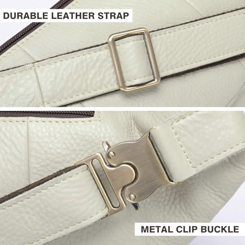 Genuine Leather Fanny Pack large capacity Crossbody Waist Bag with Zipper phone Pockets white - color: White