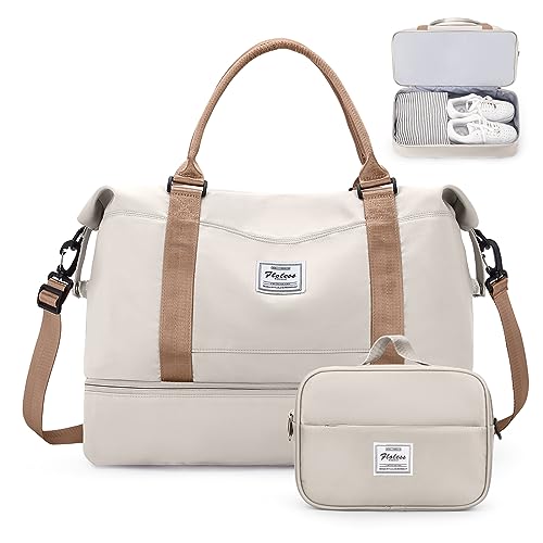 Weekender Bags for Women, Carry-On Overnight Travel Duffel Bag - color: Beige & Brown, size: Extra Large
