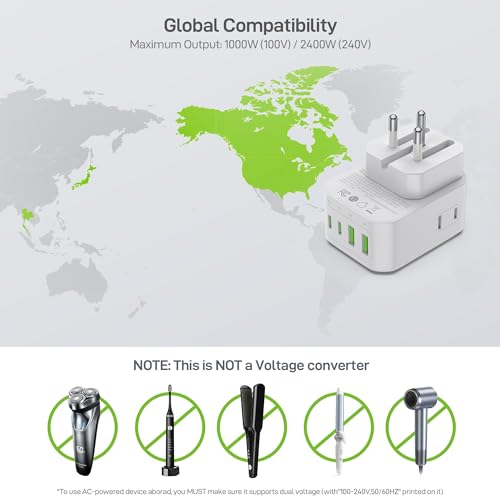 EPICKA Thailand Travel Plug Adapter, Foldable & Detachable Type O (Thailand) VisaPlug, 8-in-1 International Power Adapter with 4 USB Ports (2 USB-C PD 20W), Cruise Approved, US to Thailand, White - style: Type O-for Thailand