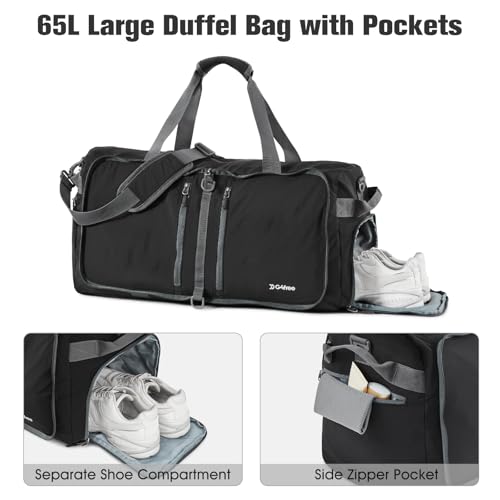 G4Free 65L Foldable Duffle Bag with Shoe Compartment for Travel Large Overnight Carry On Duffel Bag Packable for Men