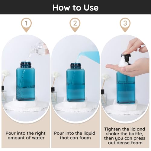 Segbeauty Plastic Square Foam Pump Bottle Refillable 15.2oz, 2pcs Empty Foaming Soap Dispenser Bathroom, Blue Foaming Pump Bottles with Label Stickers, Refillable Foam Soap Dispenser for Kitchen 450ml - color: Blue, style: 2pcs 15.2oz