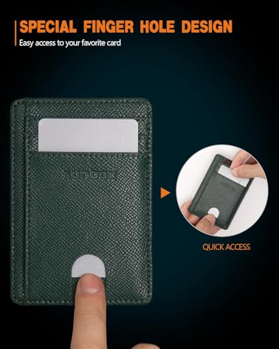 RUNBOX Slim Wallet for Men and Women, RFID Blocking Leather Card Holder - color: HERM NEW-Palm Lines Green