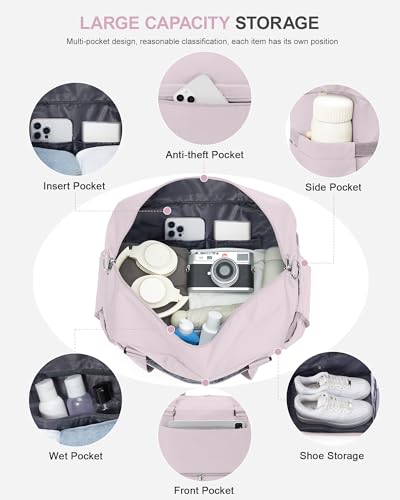 Weekender Bags for Women, Carry On Travel Duffle Bag with Shoe Compartment - color: A- Lotus Pink