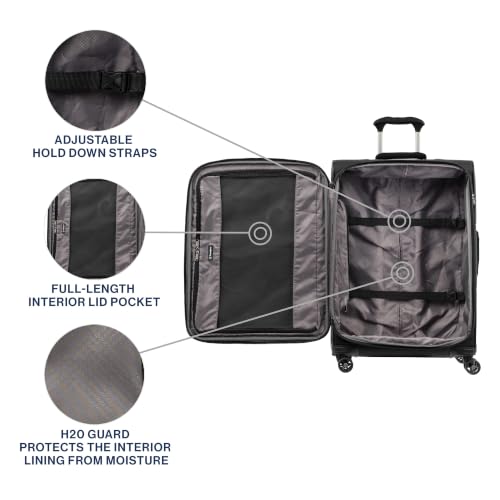 Travelpro Tourlite Softside 25" Expandable Luggage with 4 Spinner Wheels, Lightweight Suitcase, Checked Medium, Black - color: Black, size: Checked-Medium 25-Inch