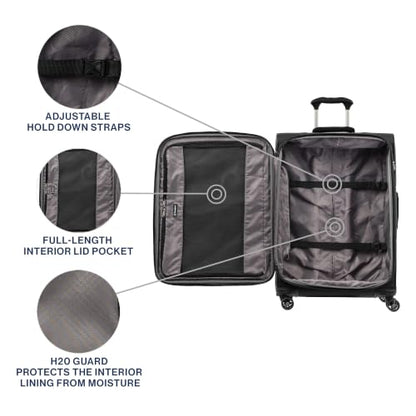 Travelpro Tourlite Softside 25" Expandable Luggage with 4 Spinner Wheels, Lightweight Suitcase, Checked Medium, Black - color: Black, size: Checked-Medium 25-Inch