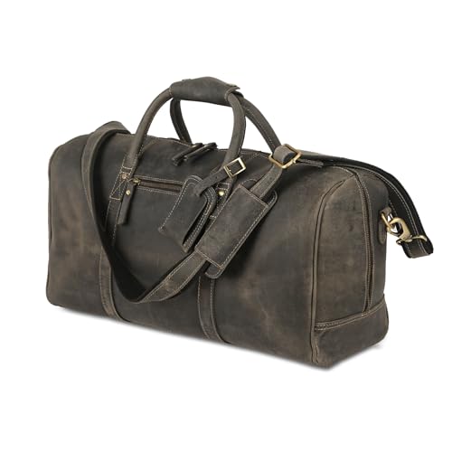 KomalC Leather Travel Duffle Bag, Cabin Carry-On for Men & Women - style: Charcoal Black