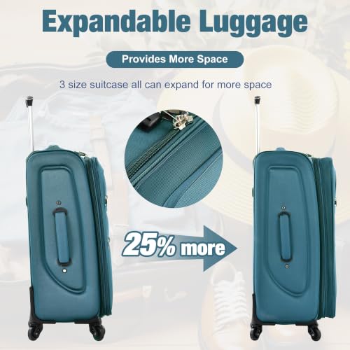 Softside Luggage Set 22/26/30", Expandable, TSA Lock, Spinner, Duffel(Green) - color: Green