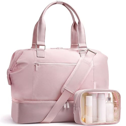 TOPEAST Travel Duffle Bag, Weekender Bags for Women with Shoe Compartment | 40L Carry On Bag with TSA Toiletry Bag & Wet Pocket for Overnight, Weekend, Hospital, Yoga, Business Trips, Sport, Gym, Pink - color: Pink