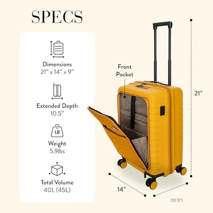 Bric's B|Y Ulisse Carry-On Luggage with Spinner Wheels – Airline Approved Hard Shell Suitcase, TSA Combination Lock & USB Port - Removeable Wash Bag Included - 21 Inch with Front Pocket, Mango - color: Mango, size: Carry-on with front pocket