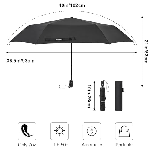 G4Free 40 Inch Travel Compact Umbrella Mini Sun UV Protection Umbrella - color: Black