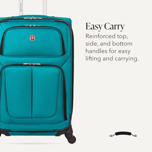 SwissGear Sion Softside Expandable Luggage – Medium Checked Suitcase with 360 Degree Wheels & Retractable Handle – 25 Inch, Perfect for 1-7 Night Trips – Teal - color: Teal, size: Checked-Medium 25-Inch