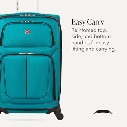 SwissGear Sion Softside Expandable Luggage – Medium Checked Suitcase with 360 Degree Wheels & Retractable Handle – 25 Inch, Perfect for 1-7 Night Trips – Teal - color: Teal, size: Checked-Medium 25-Inch