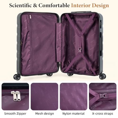 Luggage Sets,5 Piece (20"/24"/28"/DB/TB) Grey | Removable wheels,Spinner Wheels dimensions 22x14x9 inches, airline compliant,combination lock - color: WolfGrey