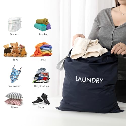WiseBoy 2 Pack Laundry Bags, Travel Laundry Bag for Dirty Clothes, Zippered - color: Navy Blue/Pink