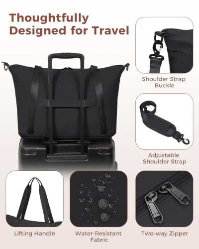 WANDF Foldable Expandable Personal Item Travel Bag for Women Carry On - color: Black