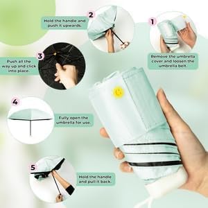 Mini Travel Folding Umbrella - Small Compact Sun Retractable Umbrella with Case, Lightweight Portable UPF 50+ Rain UV Protection Windproof Parasol for Pocket Backpack Women Girls Lady - color: Green