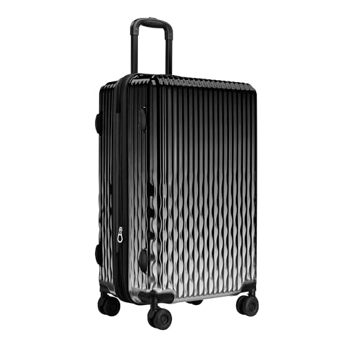 Checked Luggage, 24 Inch Hardside Suitcase, Lightweight Hardshell with TSA Lock, Large Suitcase with Spinner Wheels - color: GlossyBlack, size: M(checked-24")