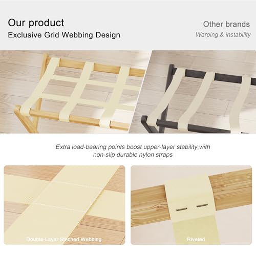 Fully Assembled Foldable Bamboo Luggage Rack for Guest Room - color: Natural, size: 2 Pack