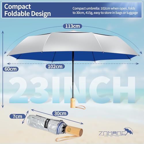 ZOMAKE UV Umbrella for Sun Protection, Travel Compact Sun Umbrellas 46Inch - color: B:Silver,Blue a