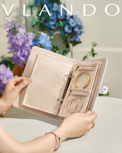 VLANDO Travel Jewelry Organizer,Loose-Leaf with Clear Velvet Pouches,White - color: 07.White-Crocodile