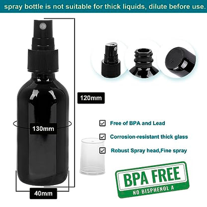 NOOEEISS Black Glass Small Spray Bottle 2 oz 48 Packs,Fine Mist Sprayer Small Clear Bottles,Refillable Containers mini spray bottles for Cleaning Solutions and Skin Care (Black 48pcs) - color: Black, size: 48Pack