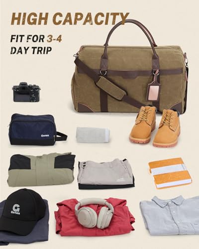 Gonex Waxed Canvas Duffle Bag, Waterproof 55L Travel Weekender Overnight - color: Coffee