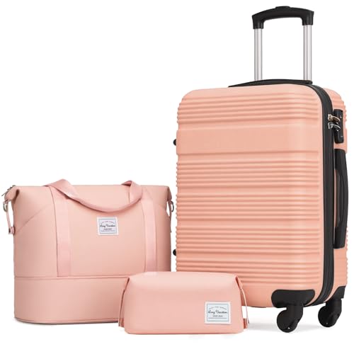 LONG VACATION Luggage Sets with Spinner Wheels, Carry on Suitcase 3 Piece - color: PINK, size: 3 piece set(DB)