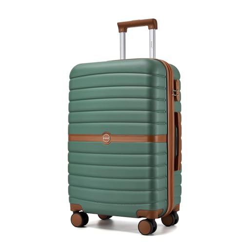 Kono Expandable 24 Inch Luggage with Spinner Wheels, Medium Checked Luggage with Lock, Lightweight & Anti-Scratch PC+ABS Hardshell Travel Suitcase, Green/Brown - color: Green/Brown, size: Checked-medium 24-inch