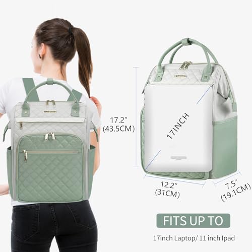 EMPSIGN 17 Inch Laptop Backpack for Women, Beige-Light Green - color: Beige/Light Green