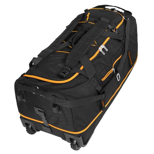 31” 95L Expandable to 125L Foldable Wheeled Duffle Bag, Black Orange - color: Black Orange