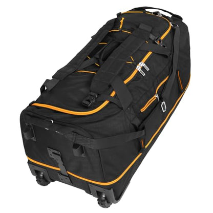31” 95L Expandable to 125L Foldable Wheeled Duffle Bag, Black Orange - color: Black Orange