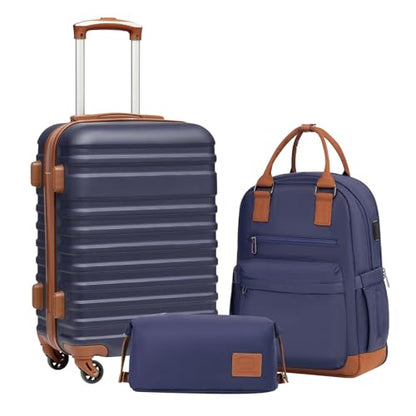 Coolife Luggage Set Hardside Suitcase,3 piece,Navy(BP/TB/20) - color: Navy, size: 3 piece set (BP/TB/20)