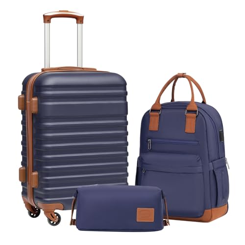 Coolife Luggage Set Hardside Suitcase,3 piece,Navy(BP/TB/20) - color: Navy, size: 3 piece set (BP/TB/20)