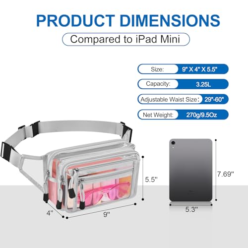 USPECLARE Clear Fanny Pack Stadium Approved Large Multi-Purpose Waist Bag - color: Silver, style: 1-pack-pvc