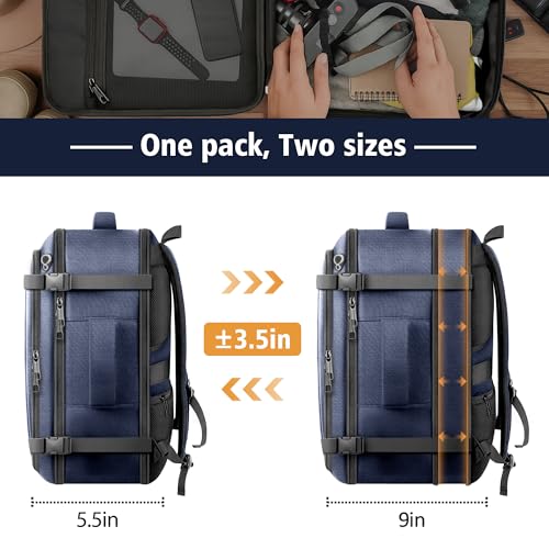 Travelability Carry On Backpack,Expandable 1-7 DAYS Roomy Travel Backpack - color: Blue, size: 18.4inch (22"x14"x5.5")
