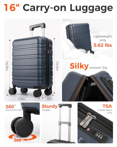Hard Shell Suitcase With Removable Wheels,16 Inch Carry On Luggage - color: Blue