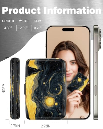 Maicican Credit Card Holder, Mini RFID Blocking Aluminum Wallet - color: Golden Starry Sky