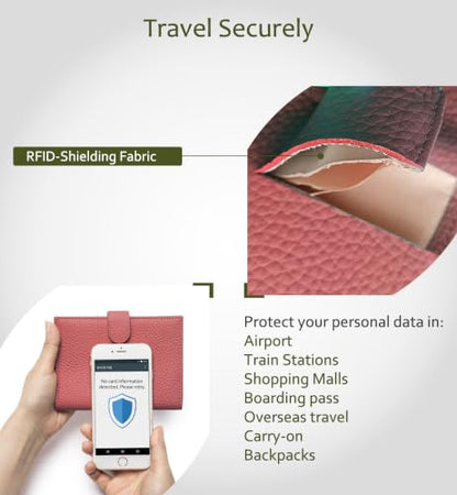 Slim RFID Leather Passport Wallet for Women, Gift Box Ready - color: Brick Red