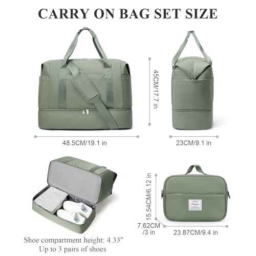 Travel Duffel Bag,Overnight Weekender Bags for Women with Shoe Compartment - color: Green